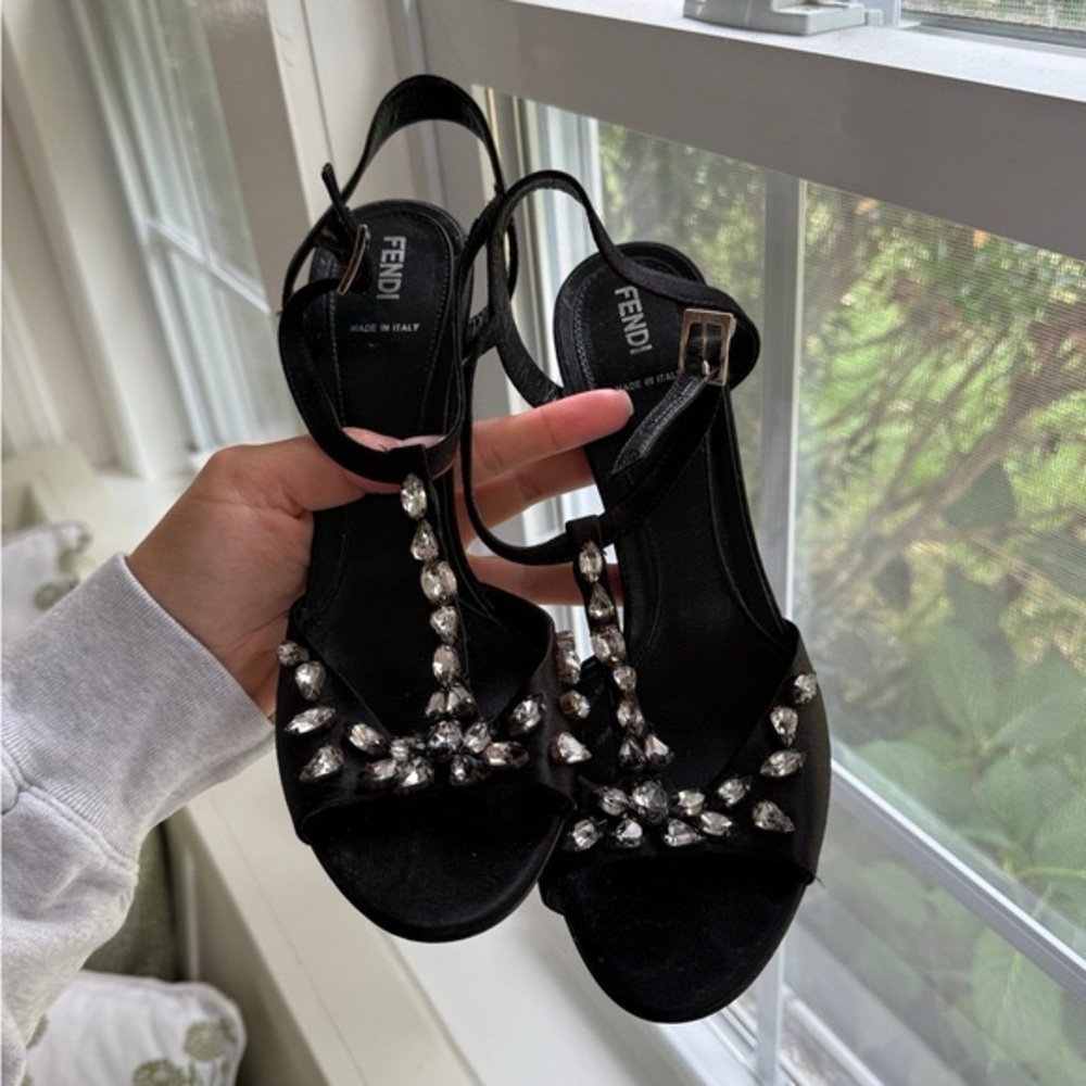 RARE Y2K Fendi Black Sandals with Sparkling Embellishments